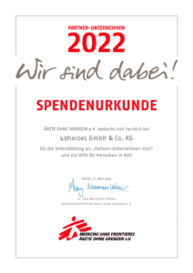 PartnerUnternehmen von Ärzte ohne Grenzen 2022 - 49heroes Urkunde